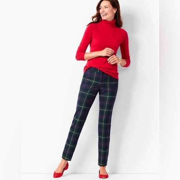 Talbots Plaid Hampshire Straight Leg Ankle Pants Wool Blend New Size 14P - Picture 1 of 16